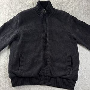 Vintage BOSTON TRADERS 100% Pure Wool Sweater Blue Sz L Cable Chunky Full Zip